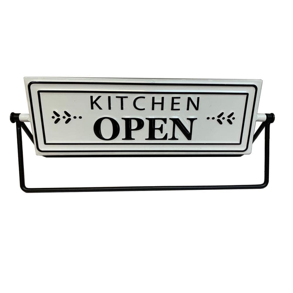 PARISLOFT White and Black Kitchen Open/Closed Rotating Metal Tabletop Decor