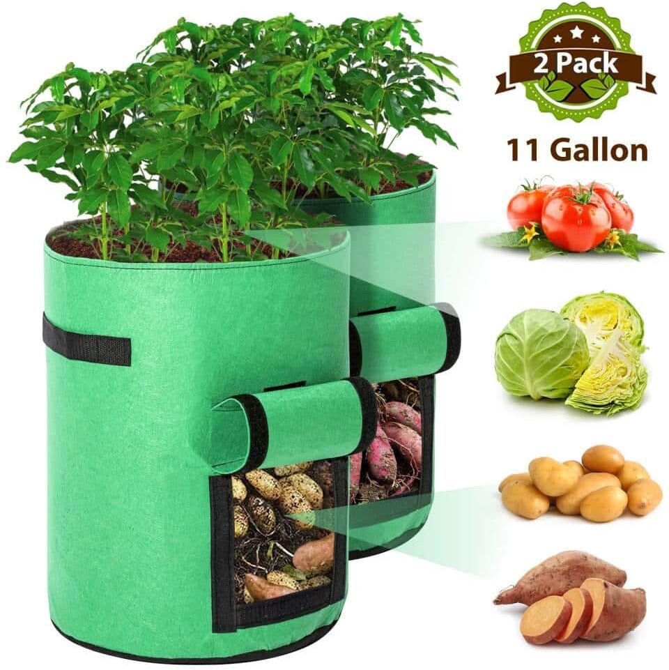 Cubilan 10 Gal. Green Planter Potato Grow Bag, Heavy-Duty Breathable Cloth with Handles for Potatoes and More (2-Pieces)