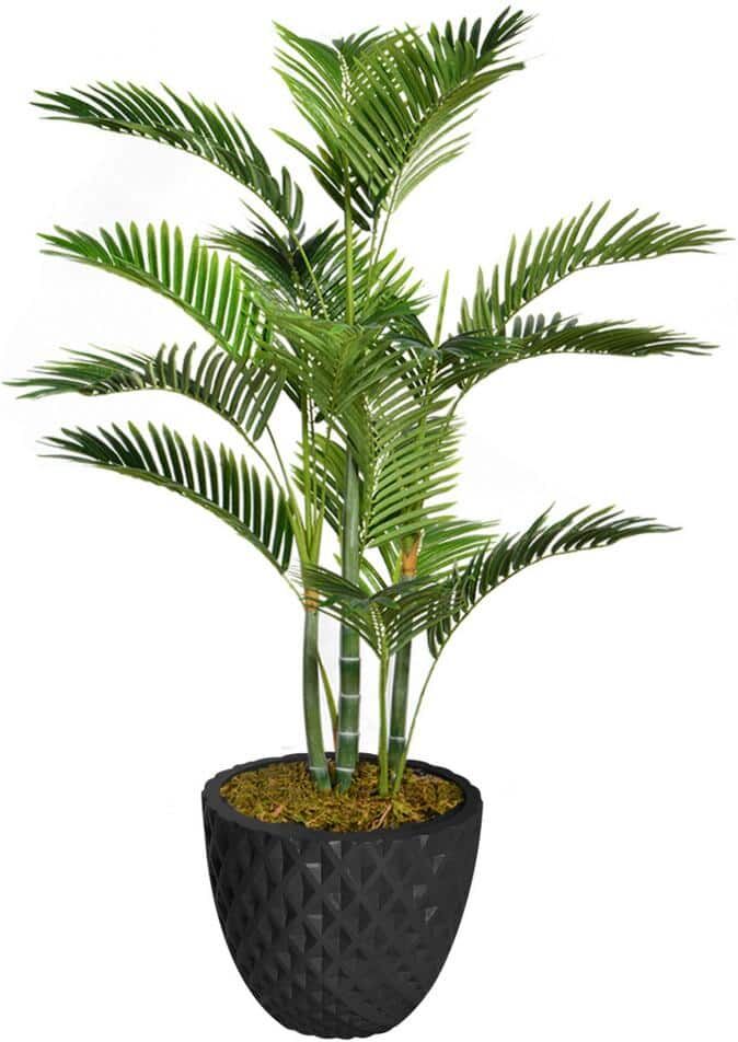 VINTAGE HOME 53.6 in. Tall Palm Tree Artificial Decorative Faux with Burlap Kit in 13.6 in. Black Honeycomb Fiberstone Planter