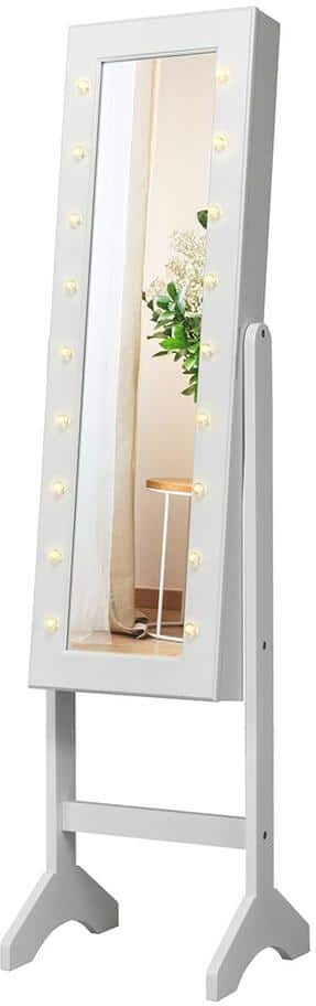 Gymax 57 in. H x 14 in. W x 12.5 in. D 18-LED Lights White Full Length Mirror Jewelry Organizer Vanity Box