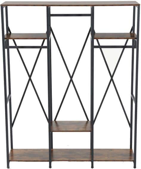 BYBLIGHT Brown Wood Clothes Rack 59.05 in. W x 72.04 in. H