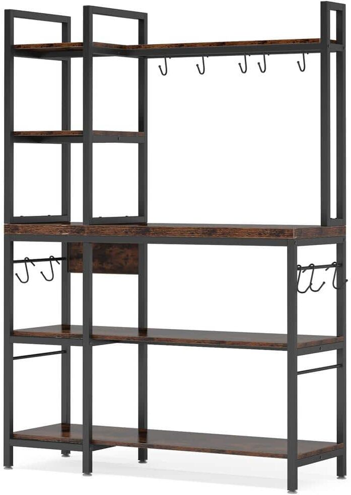 BYBLIGHT Keenyah Rustic Brown 5-Tier Kitchen Bakers Racks with 5 S-Shaped Hooks 43.3 in. W x 15.7 in.D x 62.9 in.H