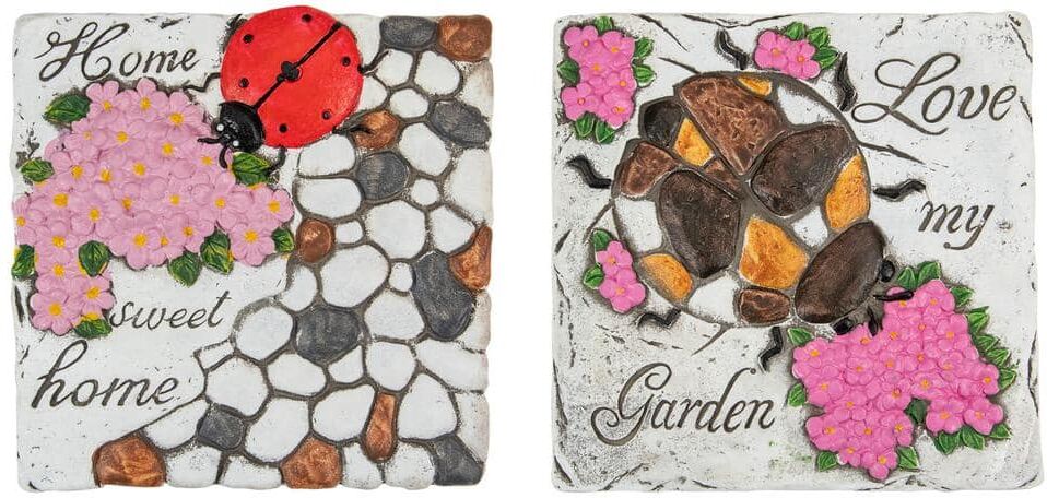 Northlight 7 in. Love my Garden and Home Sweet Home Floral Outdoor Garden Stones (Set of 2)