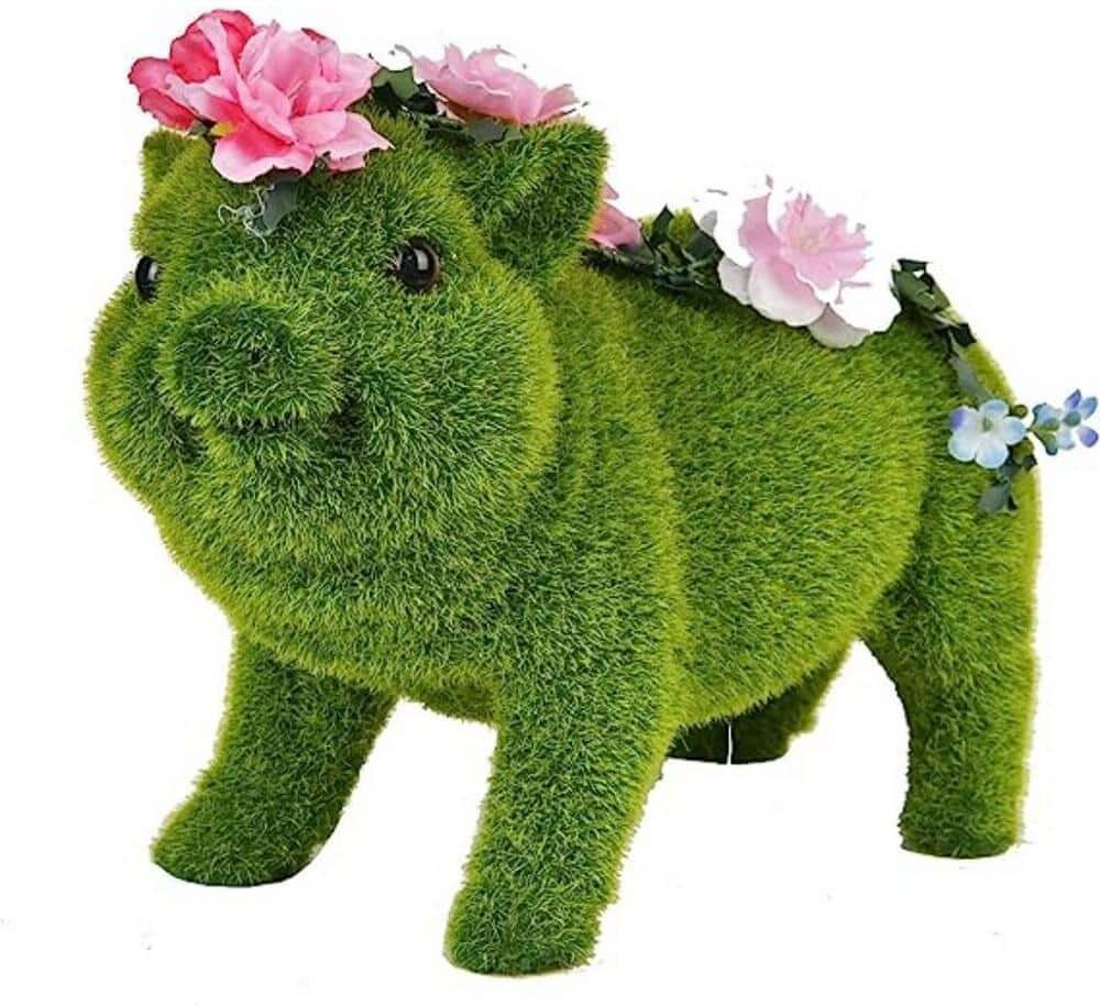 Cubilan Flocking Pig Solar Garden Statues and Sculptures Outdoor Decor, Garden Figurines with Solar Powered Lights