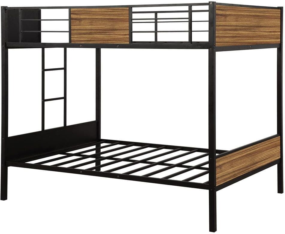 aisword Full-Over-Full Black Bunk Bed Modern Style Steel Frame Bunk Bed with Safety Rail Built-in Ladder