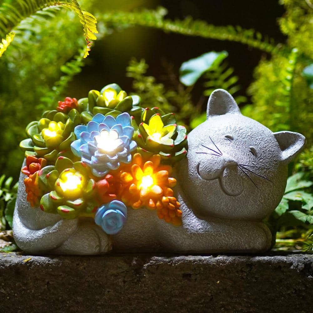 Goodeco Garden Outdoor Cat Statue - Cat Resin with Solar Light Outdoor Decoration for Cat Lovers, Gifts for Housewarming