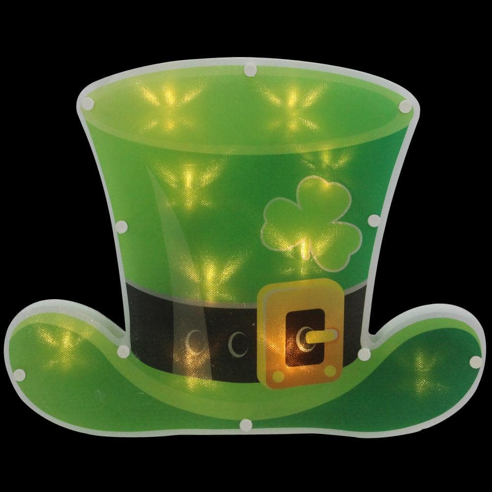 Northlight 9.5 in. H x 12.5 in. L LED Lighted Irish St. Patrick's Day Leprechaun Hat Window Silhouette with Timer