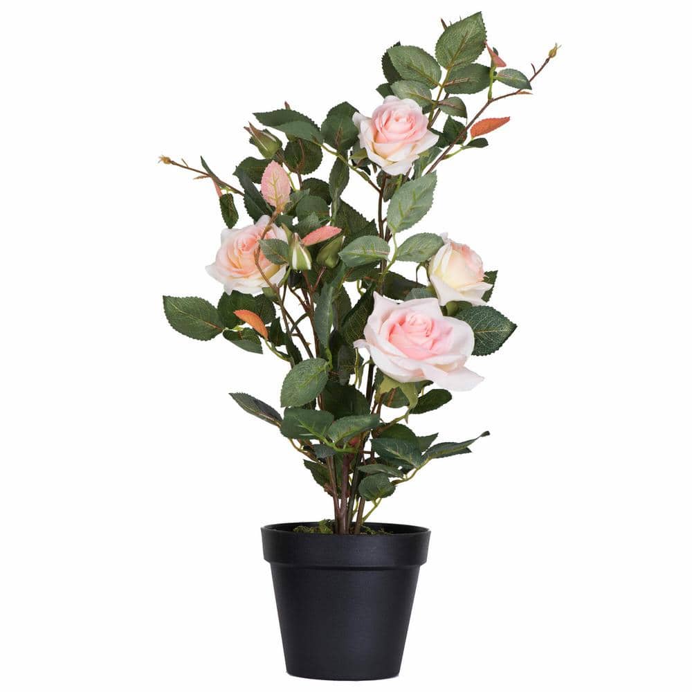 Vickerman 21 in. Artificial Pink Rose Plant in Pot.
