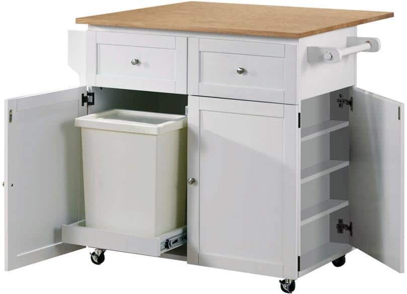 Coaster Home Furnishings Jalen Natural Brown and White 3 Door Kitchen Cart with Casters