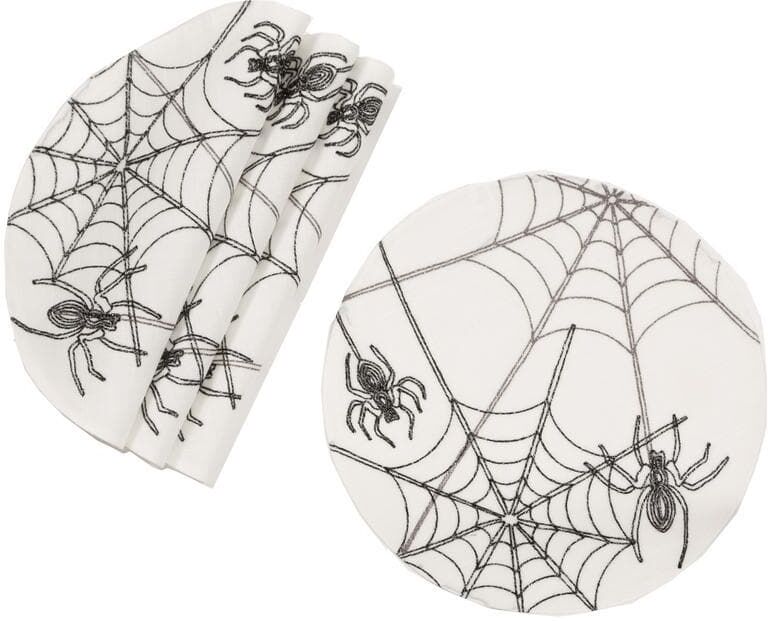 Xia Home Fashions 0.1 in. H x 16 in. W Halloween Spider Web Double Layer Placemats in White (Set of 4)