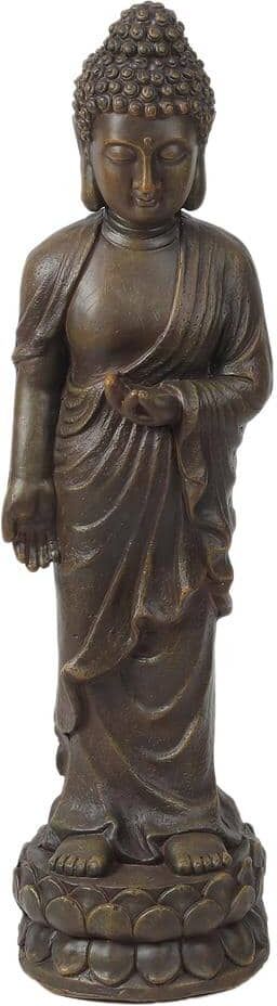 LuxenHome Brown MgO Enlightened Standing Buddha Garden Statue