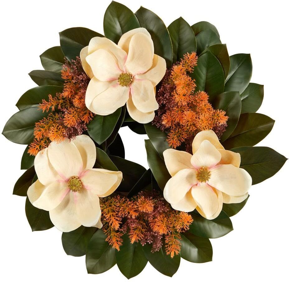 Nearly Natural 24in. Magnolia Artificial Wreath