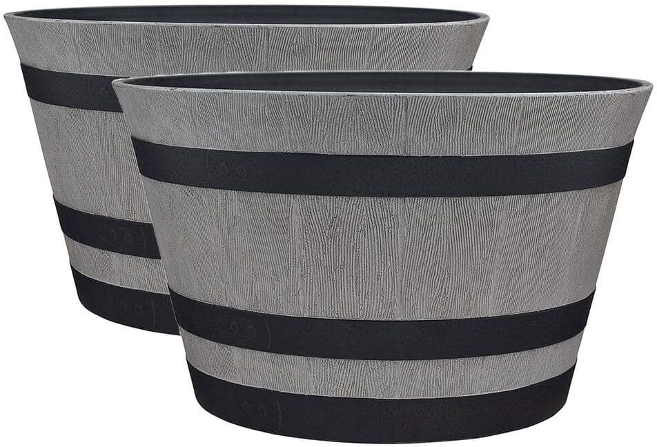 Southern Patio Resin Whiskey Barrel Garden Planter Pot, Gray (2 Pack)