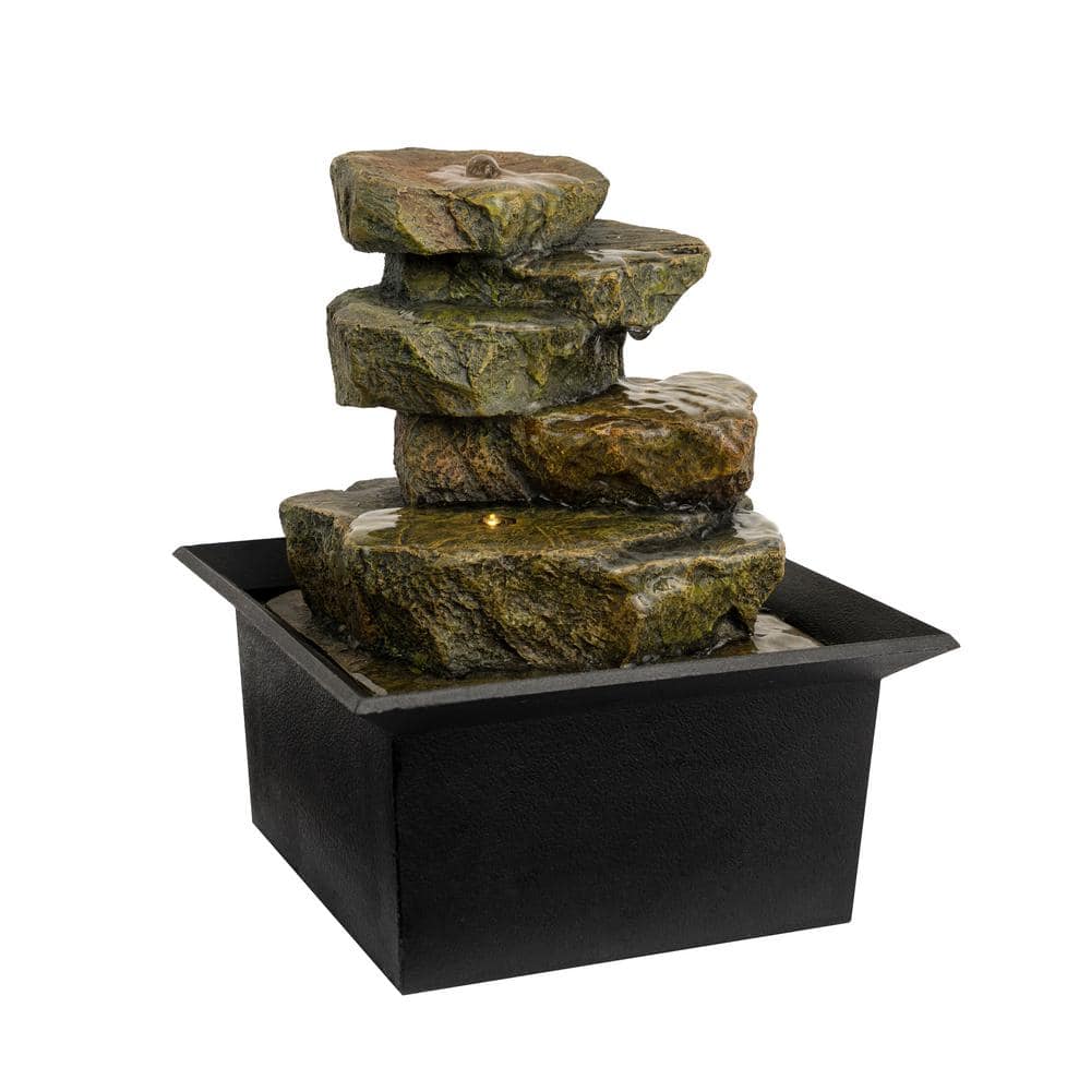Pure 8 in. Indoor Cascading Rock Formation Waterfall Tabletop Water Fountain with LED Lights