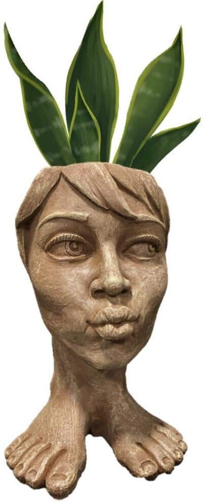 HOMESTYLES 13 in. Tia Maria Muggly Face Garden Statue Planter Holds 5 in. Pot