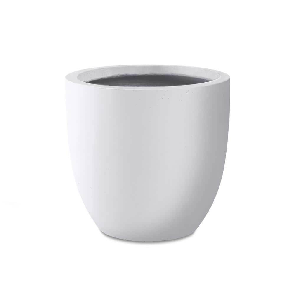 KANTE 10 in. W Round Lightweight Pure White Concrete Metal Indoor Outdoor Planter Pot with Drainage Hole for Home and Garden