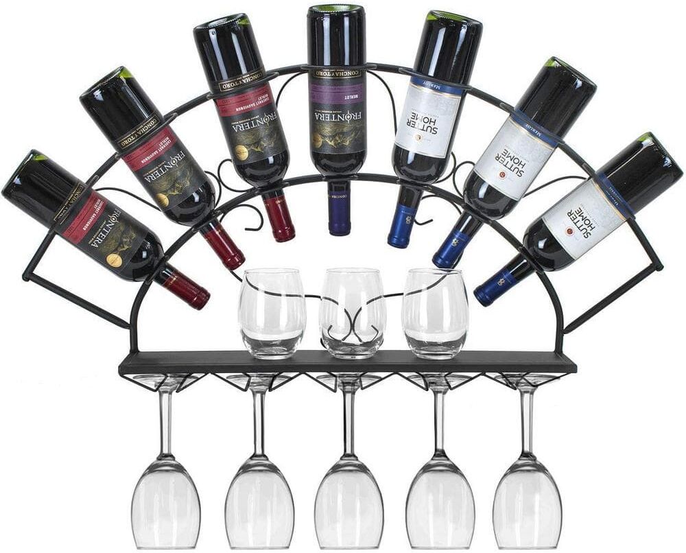 Sorbus Bordeaux Chateau Style 7-Bottle Black Metal Wall Mounted Wine Rack