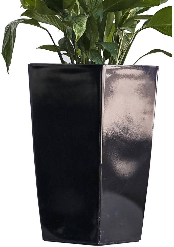 XBRAND 22.4 in. H Black Plastic Self Watering Indoor Outdoor Square Planter Pot, Tall Decorative Gardening Pot, Home Decor