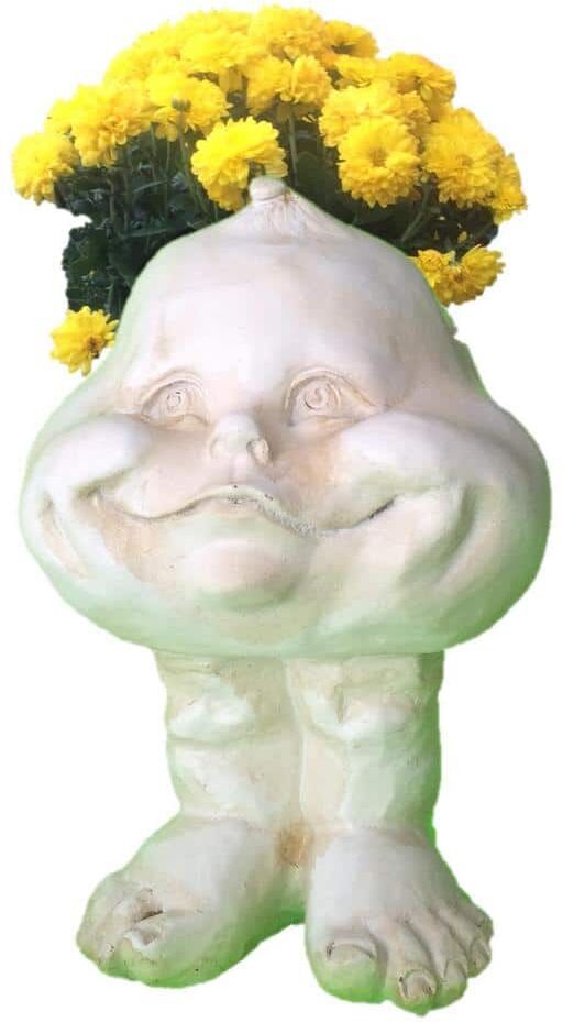 HOMESTYLES 8 in. Antique White Baby Bro Muggly Planter Statue Holds 3 in. Pot