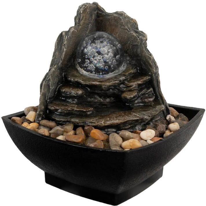 Pure 7.25 in. Indoor Cascading Rock Formation Waterfall Tabletop Water Fountain with LED Lights