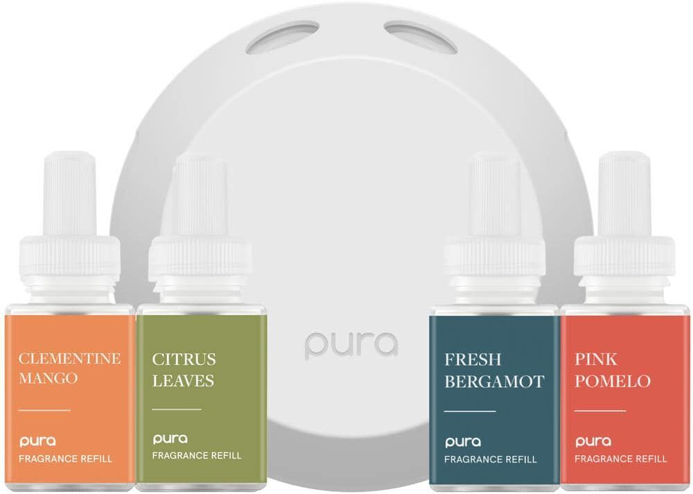 Pura Smart Fragrance Diffuser Set for Kitchen, Bathroom Malodor - Clementine Mango, Fresh Bergamot, Citrus, Pink Pomelo