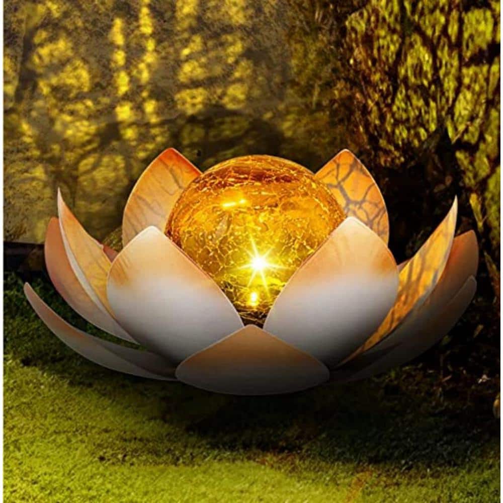 Cubilan Solar Powered Garden Lights, Outdoor Decorative Lotus Light, Art Cracked Glass Ball Metal Waterproof Solar Garden Light
