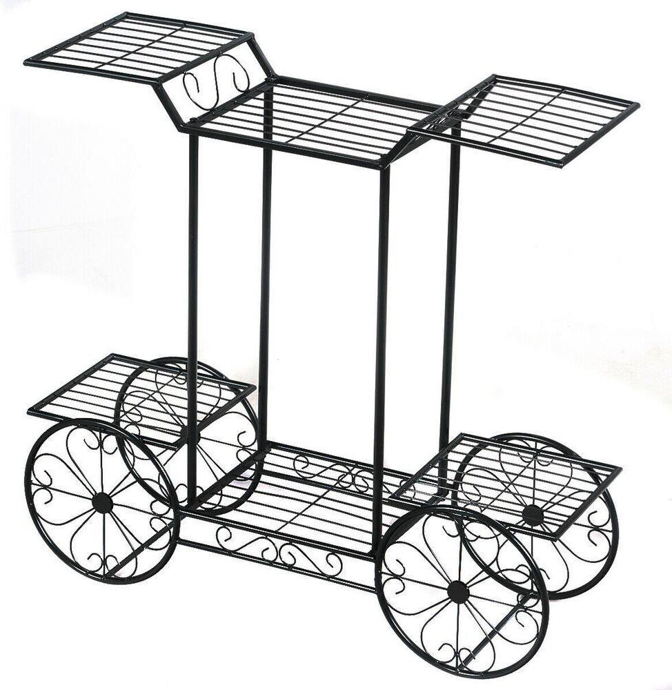 Gymax 6-Tier Metal Garden Cart Stand Flower Rack Display Decor Flower Pot Plant Holder