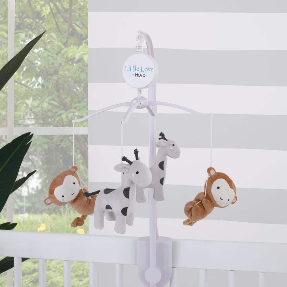 LITTLE LOVE BY NOJO Jungle Ride Grey and Tan Plush Monkey and Giraffe Musical Mobile