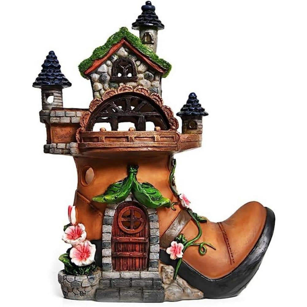Cubilan Resin Flocked Fairy House with Solar Powered Lights, Funny Garden Statues and Sculptures