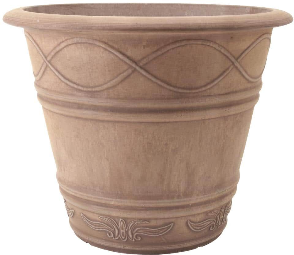 Arcadia Garden Products Western Weave 14-1/2 in. x 11 in. Taupe Composite PSW Pot