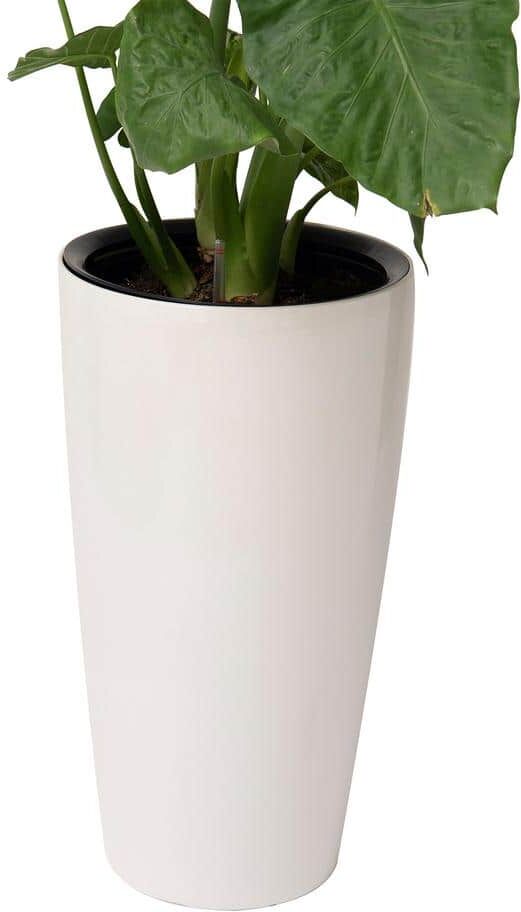 XBRAND 29.5" H White Plastic Self Watering Indoor Outdoor Tall Round Planter Pot, Decorative Gardening Pot, Home Decor Accent