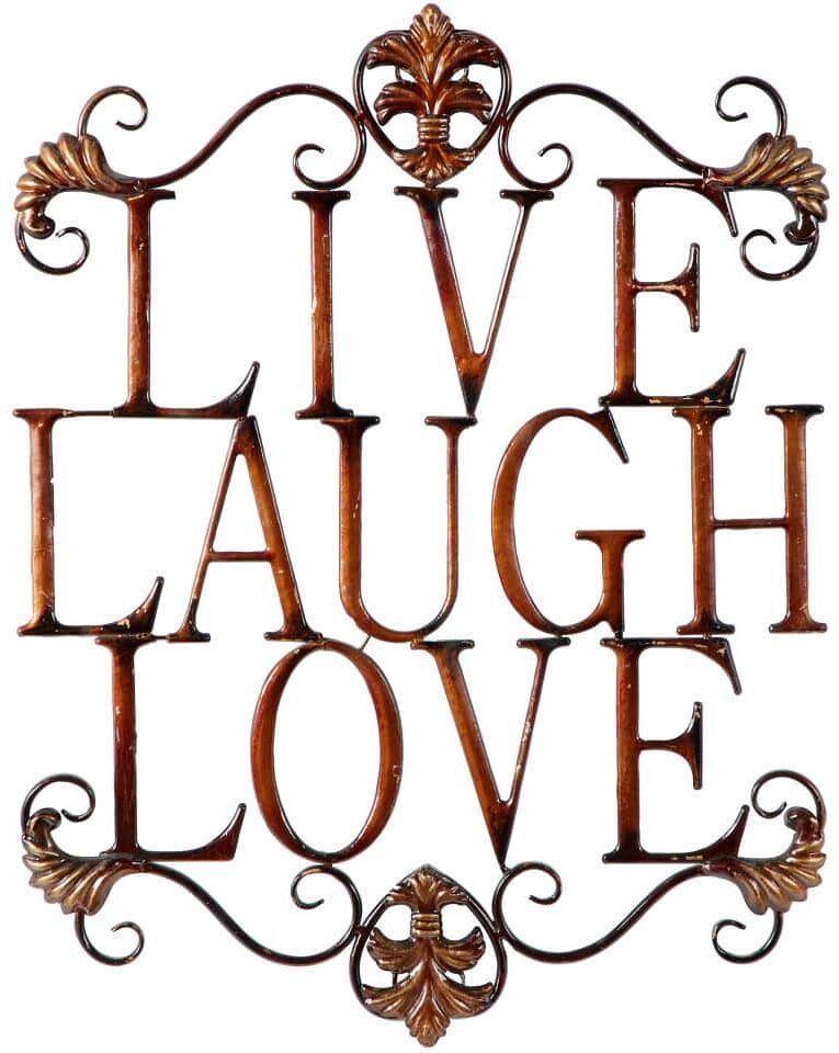 Litton Lane Metal Brown Live Love Laugh Sign Wall Decor with Scrollwork