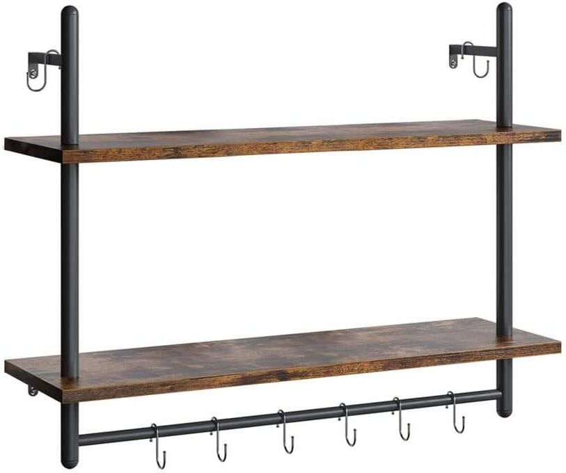 31.5 in. W x 9 in. D Kitchen Decorative Wall Shelf Towel Bar Hooks Wine Hanging Display Rack Living Room Decor Bathroom