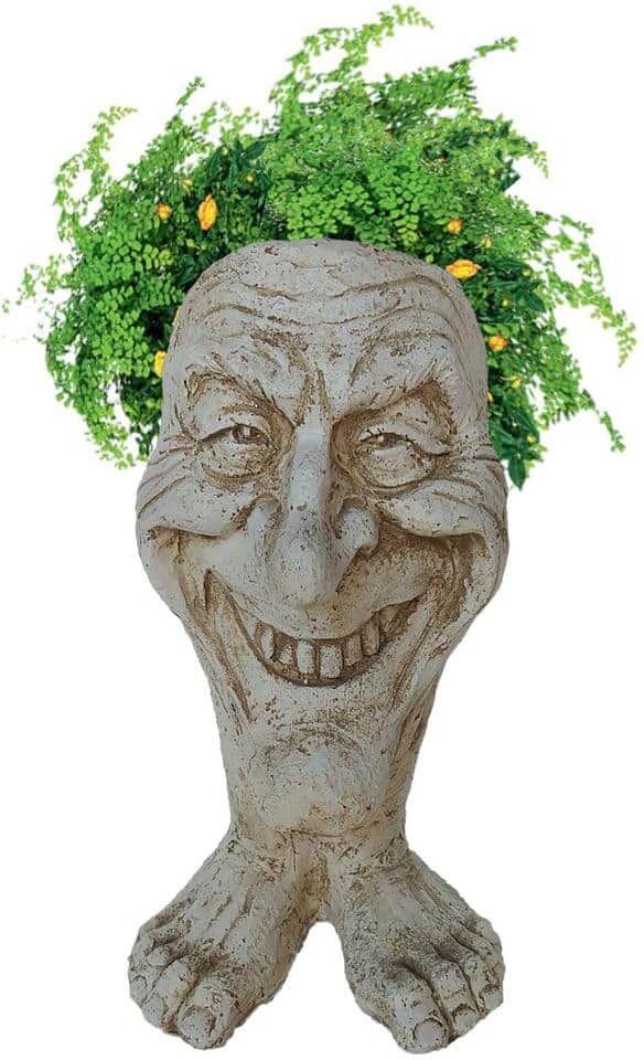 HOMESTYLES 17 in. Uncle Lucky the Muggly Face Garden Statue Planter Holds 7 in. Pot