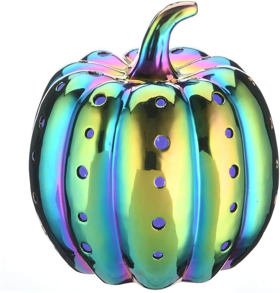 National Tree Company 12 in. LED Lit Iridescent Pumpkin Decor, Battery Operated