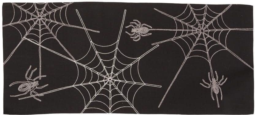 Xia Home Fashions 0.1 in. H x 36 in. W x 16 in. D Halloween Spider Web Double Layer Table Runner in Black