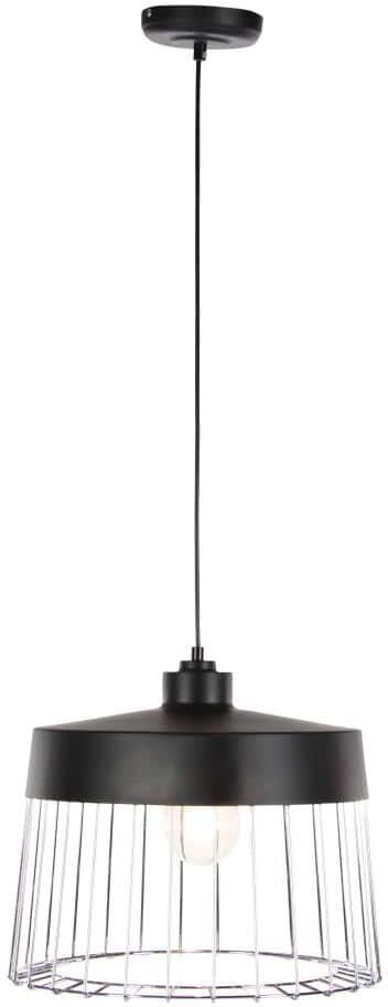 Litton Lane Industrial 1-Light Drum-Shaped Iron Grid Shade in Matte Black