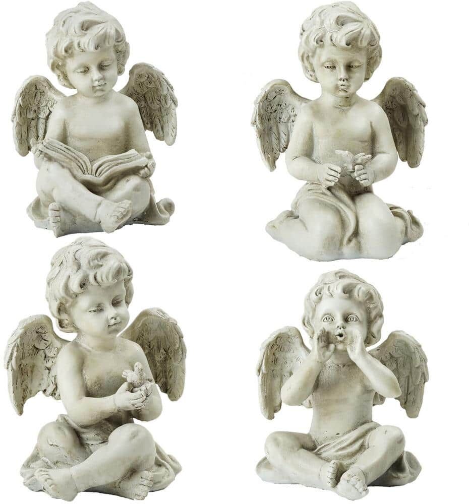 Northlight Set of 4 Gray Cherub Angel Outdoor Garden Statues 6.5 in.