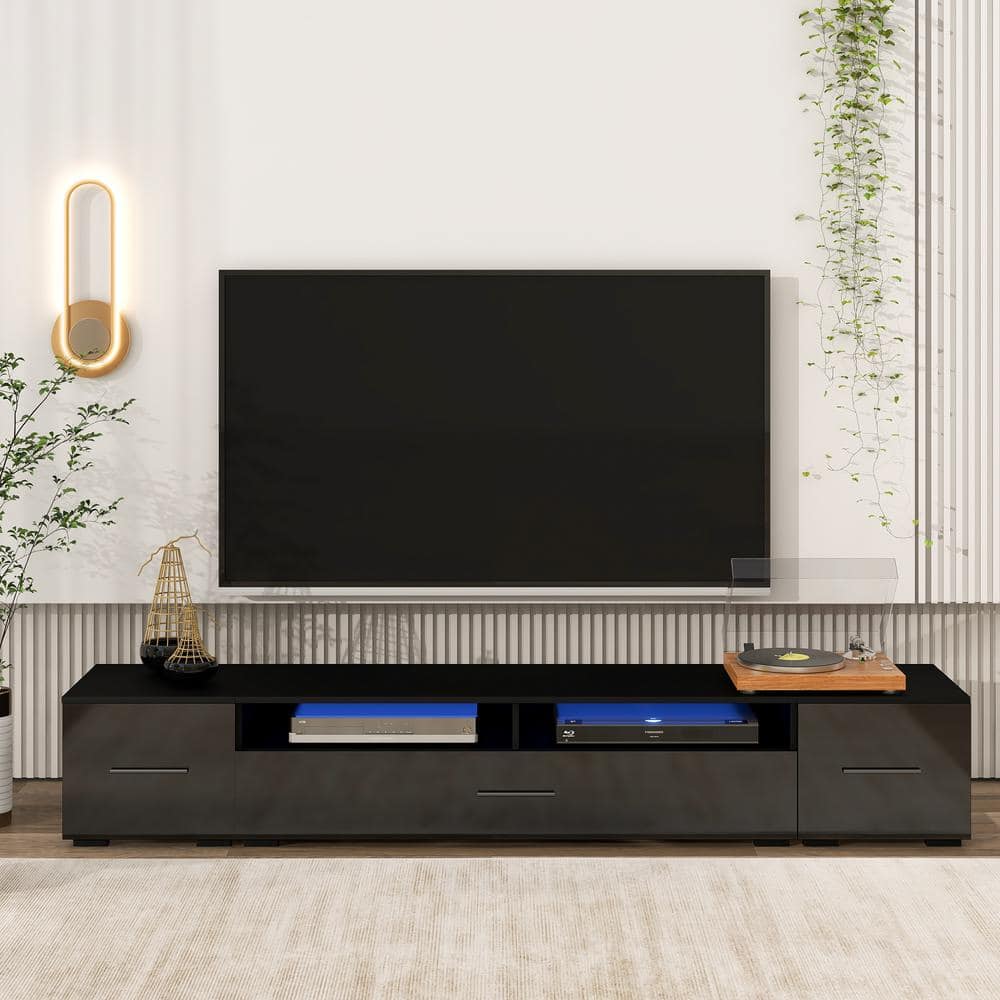 Harper & Bright Designs Black Extended Minimalist Design TV Stand Fits TV's up to 93 in. with Color Changing LED Lights