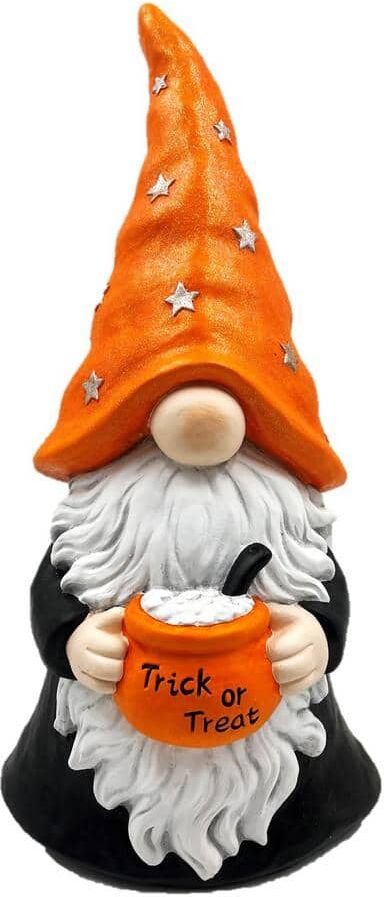 Zaer Ltd. International 21 in. Tall Halloween Gnome Wizard with Cauldron and Orange Hat