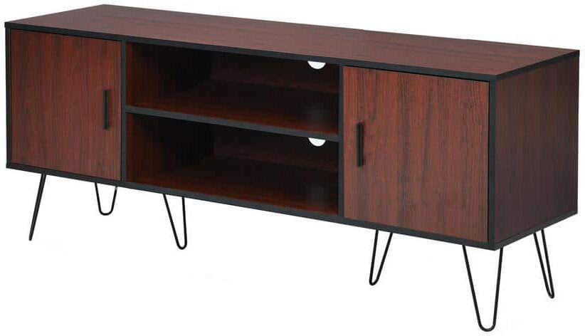 ANGELES HOME 59 in. Brown TV Stand Fits TV's up to 65 in. With Cable Management