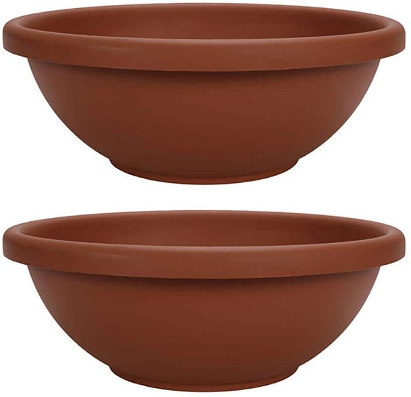 THE HC COMPANIES 18 in. Brown Resin Garden Bowl Plastic Planter Pot (2-Pack)