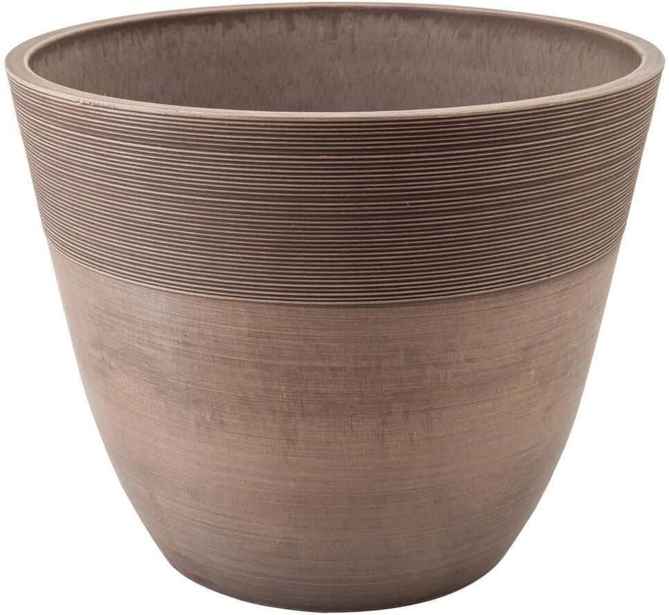 Arcadia Garden Products Etched 13.75 in. x 11 in. Taupe Composite PSW Pot