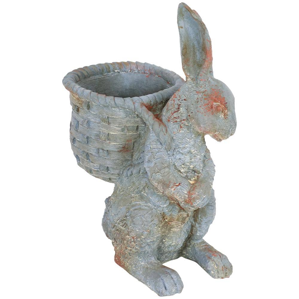 Sunnydaze Decor 17 in. Roman the Carrot Collector Rabbit Garden Statue
