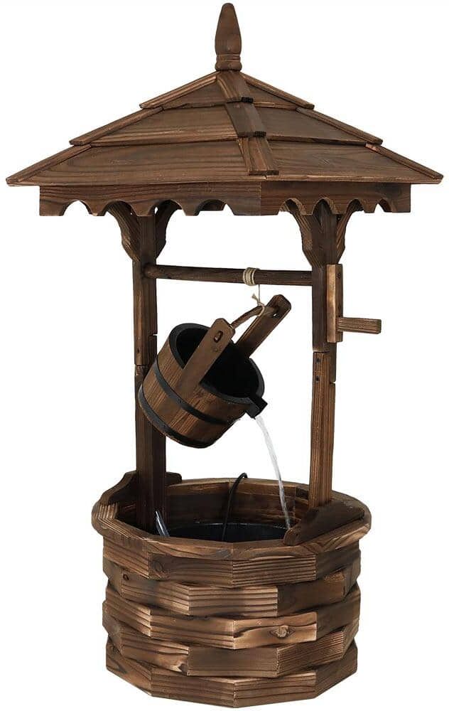 Sunnydaze Decor 48 in. Old-Fashioned Wood Wishing Well Outdoor Water Fountain