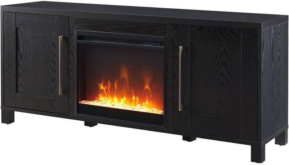 Meyer&Cross Chabot 58 in. Freestanding Black Grain TV Stand with Crystal Electric Fireplace Fits TV's up to 65 in.