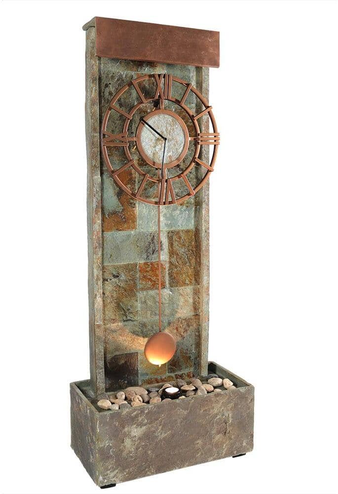 Sunnydaze Decor 49 in. Slate Clock Indoor/Outdoor Water Fountain with LED Spotlight