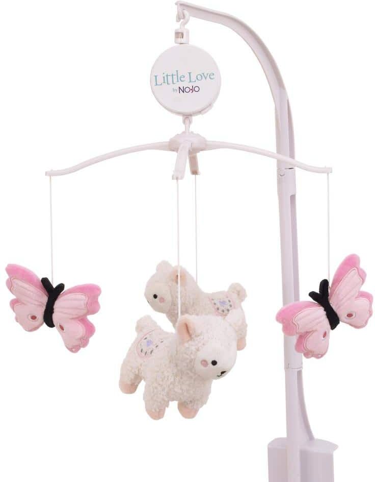 LITTLE LOVE BY NOJO Sweet Llama & Butterflies Pink & White Musical Mobile