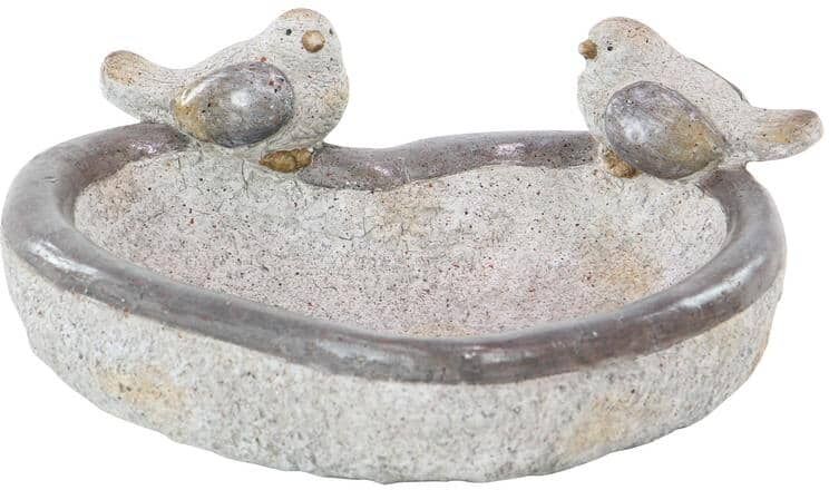 Litton Lane 6 in. Polystone Indoor Outdoor Bird Garden Sculpture with Bath Bowl