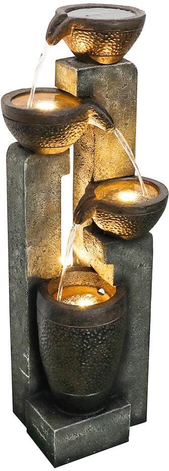 ANGELES HOME 40 in. Garden Water Fountain with LED Lights, Garden Decor